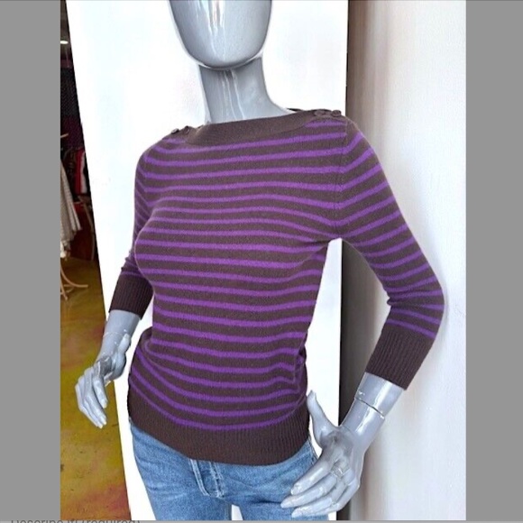 DEMYLEE "Jamie" Striped Cashmere Boatneck Sweater NWOT/sz XS - Picture 1 of 15